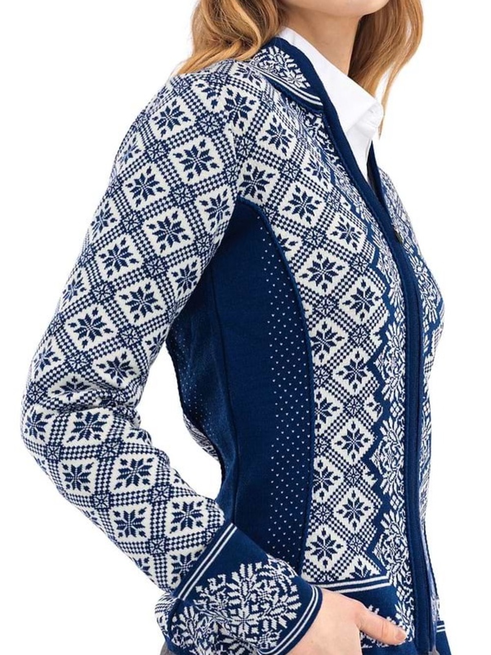 Dale of Norway - Navy and White Patterned Zip-Up Women's Jacket - Picture 3 of 15